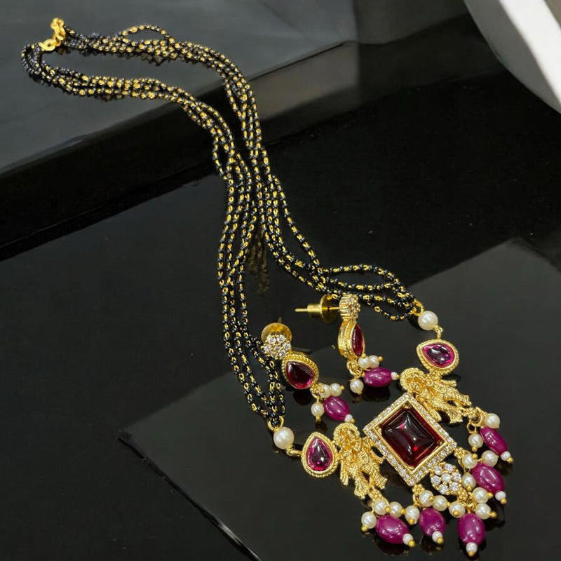 Sona Creation Gold Plated Austrian Stone And Beads Temple Mangalsutra