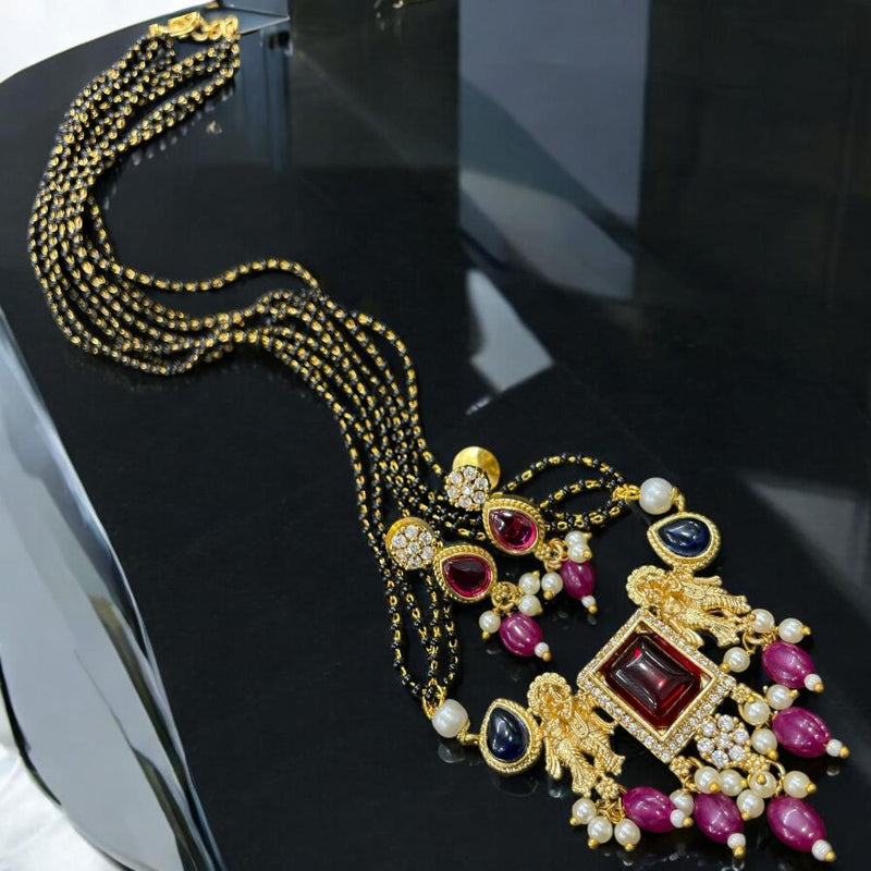 Sona Creation Gold Plated Austrian Stone And Beads Temple Mangalsutra