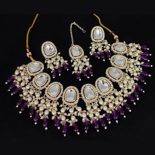 SNERA Gold Plated Crystal Stone And Pearl Necklace Set