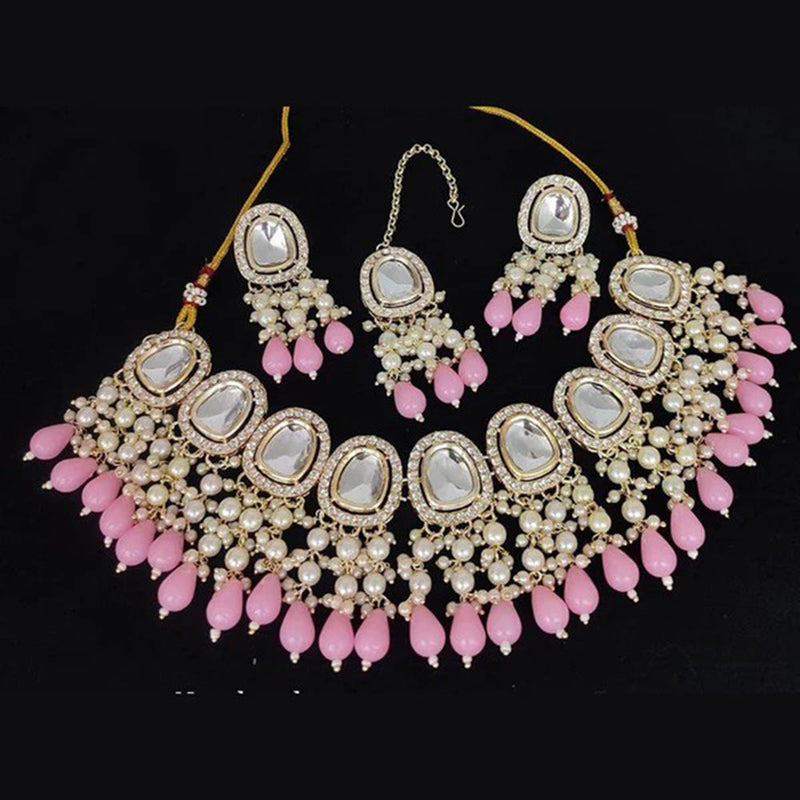 SNERA Gold Plated Crystal Stone And Pearl Necklace Set