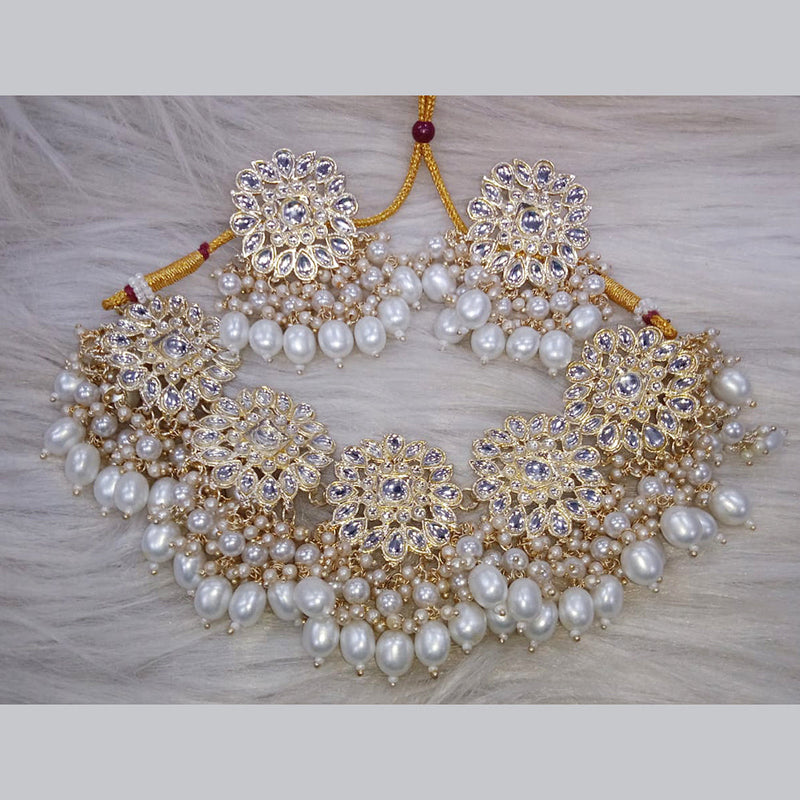 SNERA  Gold Plated Kundan Stone And Pearl Necklace Set