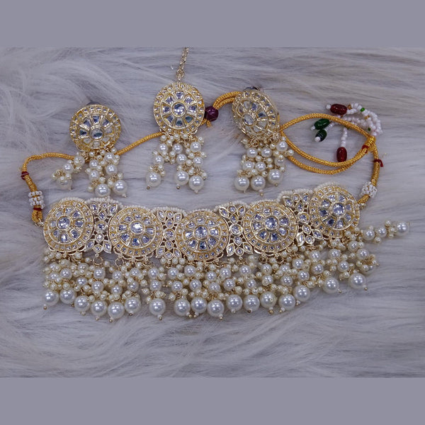 SNERA  Gold Plated Kundan Stone And Pearl Necklace Set