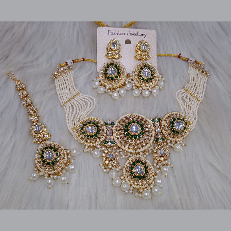 SNERA  Gold Plated Kundan Stone And Pearl Necklace Set