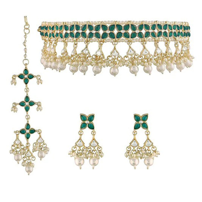 SNERA  Gold Plated Pota Stone And Pearl Necklace Set