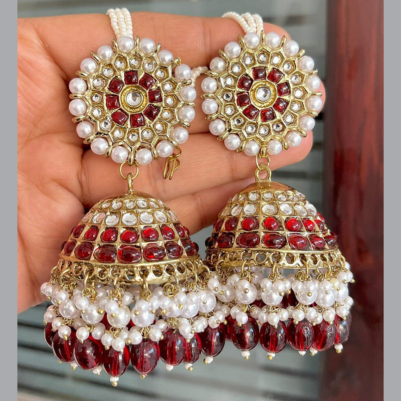 SNERA Gold Plated Pota Stone And Pearl Jhumki Earrings