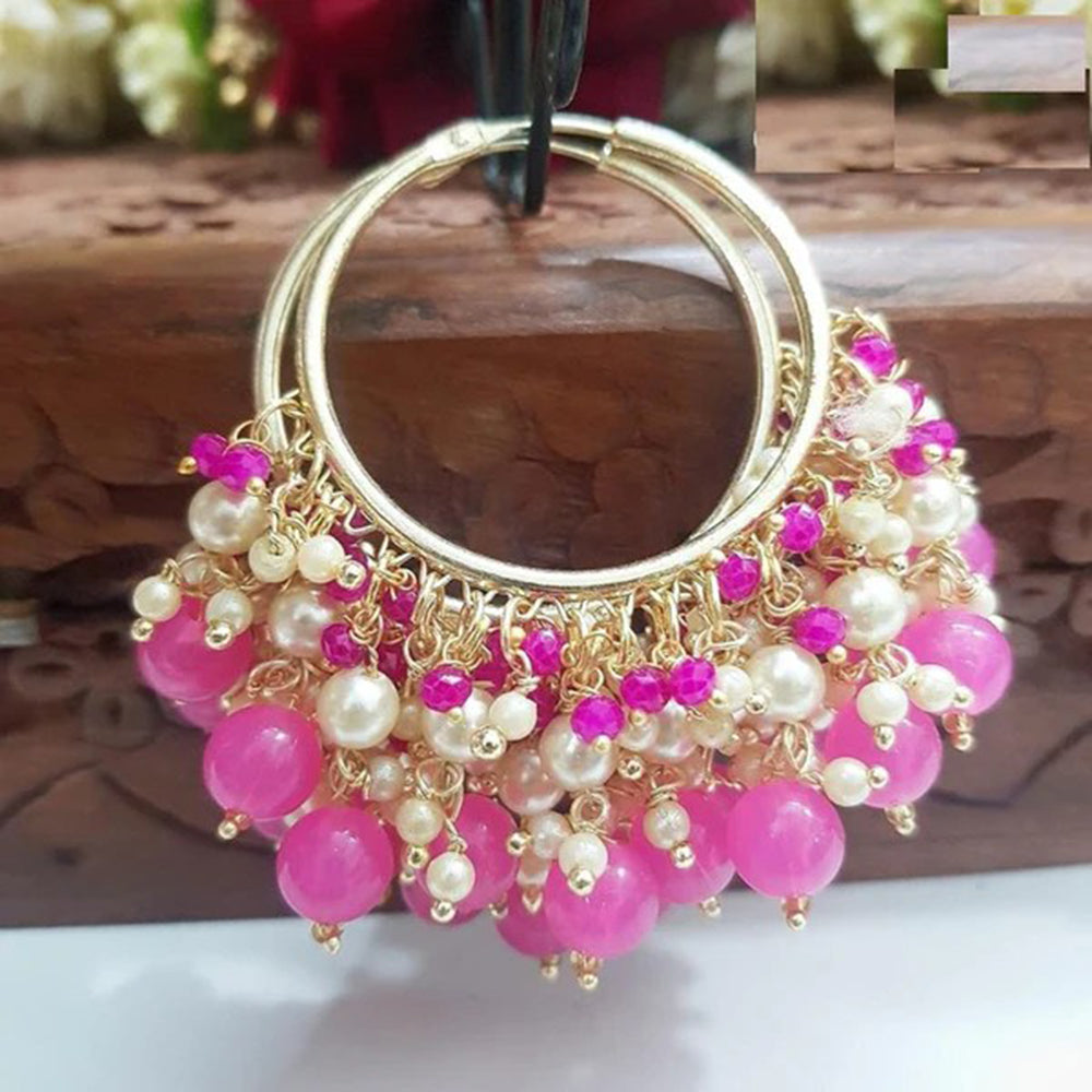 SNERA Gold Plated Beads And Pearl Dangler Earrings