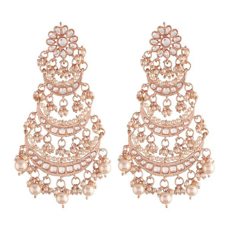 SNERA Gold Plated Kundan Stone And Pearl Dangler Earrings