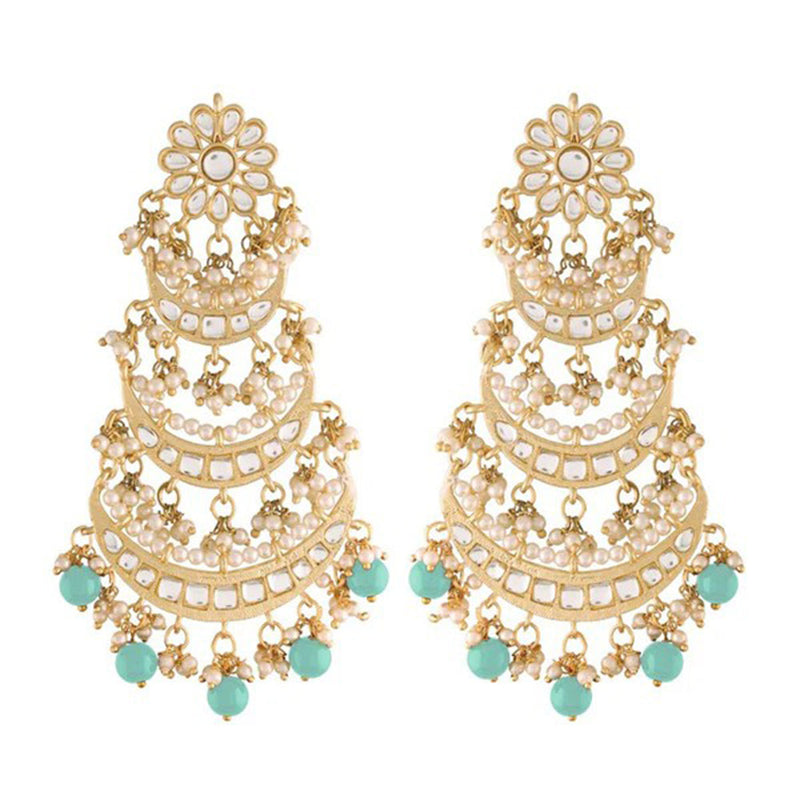 SNERA Gold Plated Kundan Stone And Pearl Dangler Earrings