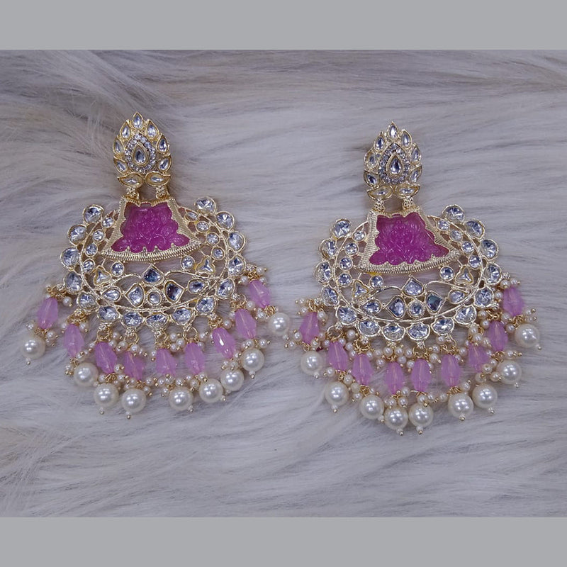 SNERA Gold Plated Kundan Stone And Pearl Dangler Earrings