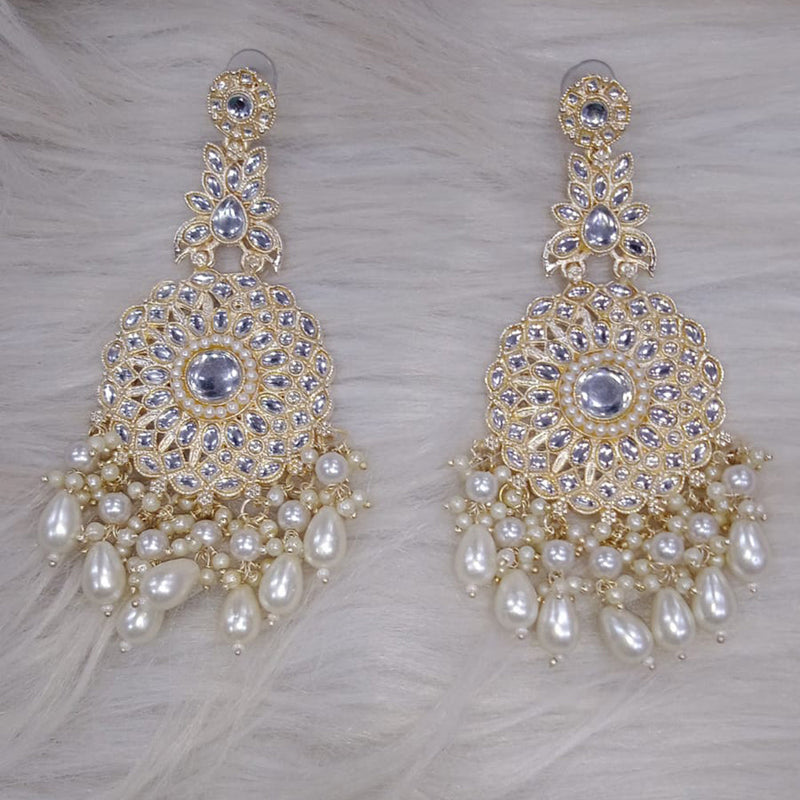 SNERA Gold Plated Kundan Stone And Pearl Dangler Earrings