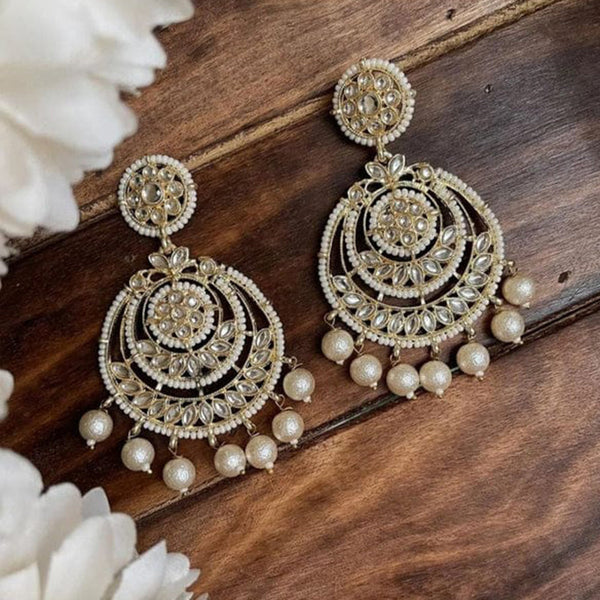 SNERA Gold Plated Kundan Stone And Pearl Dangler Earrings