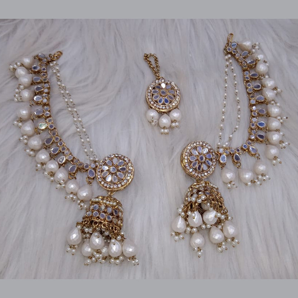 SNERA Gold Plated Mirror And Pearl Kanchain Jhumki Earrings