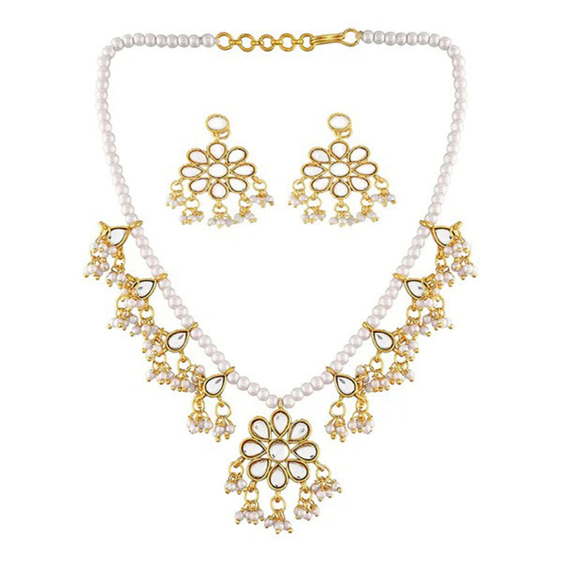 SNERA  Gold Plated Kundan Stone And Pearl Necklace Set