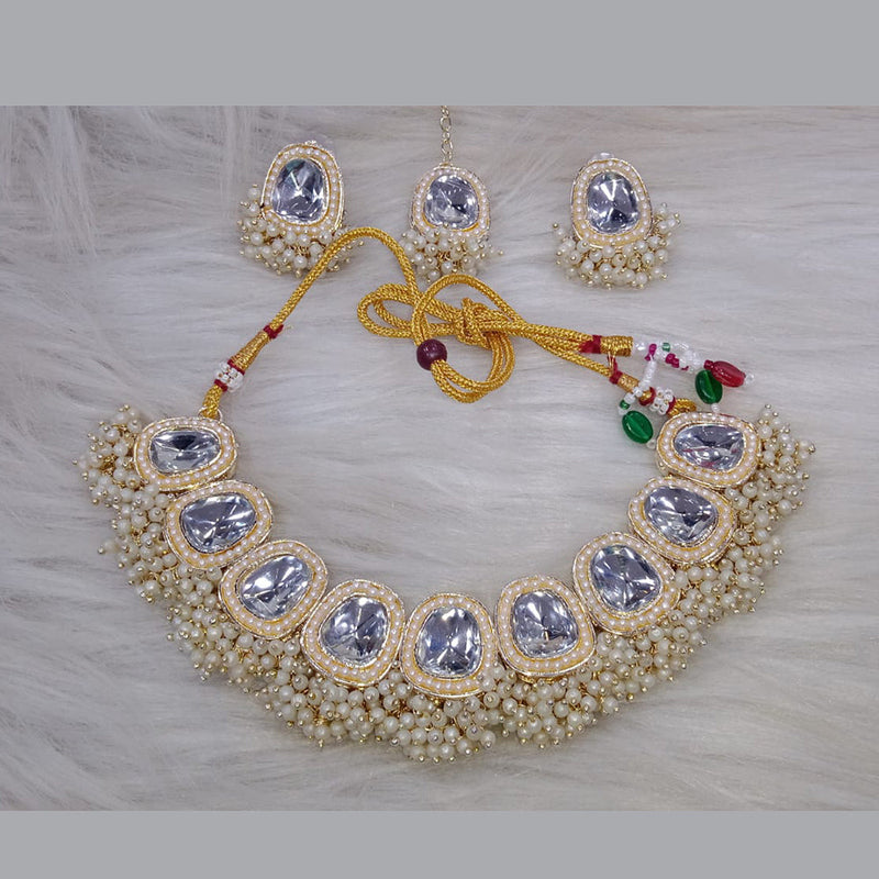 SNERA  Gold Plated Kundan Stone And Pearl Necklace Set