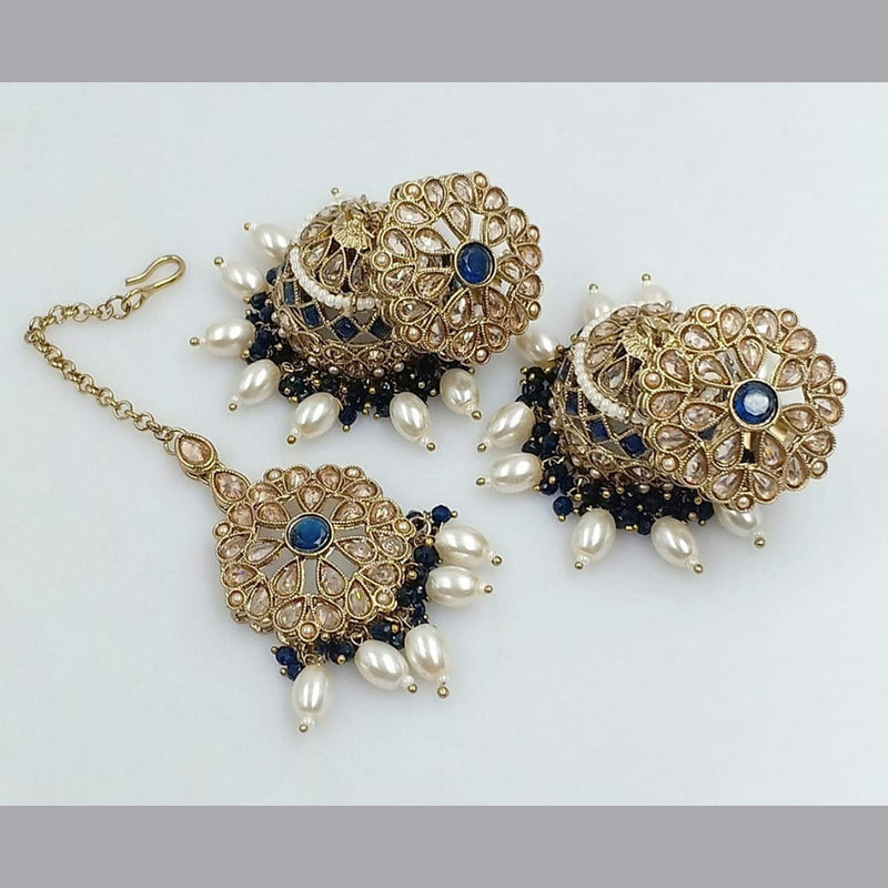 SNERA Gold Plated Crystal Stone Jhumki Earrings With Mangtikka