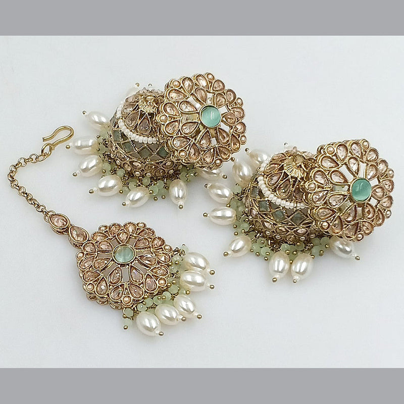 SNERA Gold Plated Crystal Stone Jhumki Earrings With Mangtikka