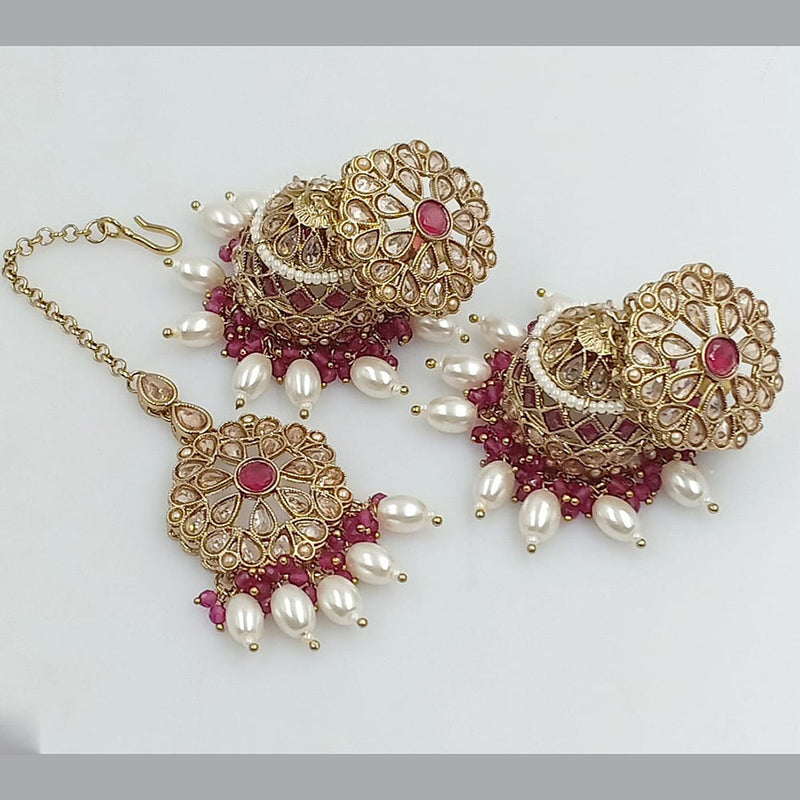 SNERA Gold Plated Crystal Stone Jhumki Earrings With Mangtikka