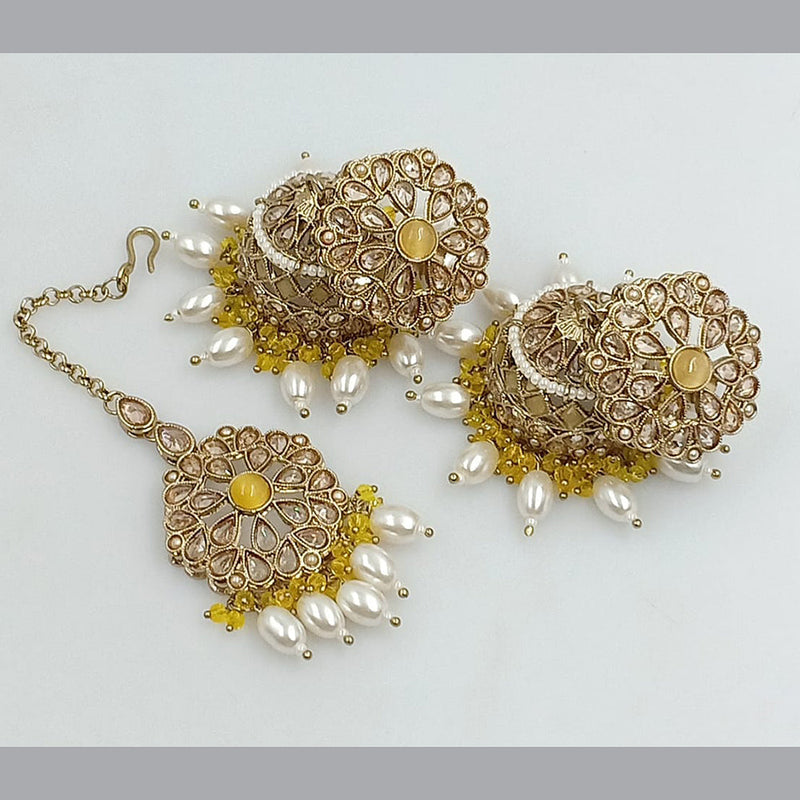 SNERA Gold Plated Crystal Stone Jhumki Earrings With Mangtikka