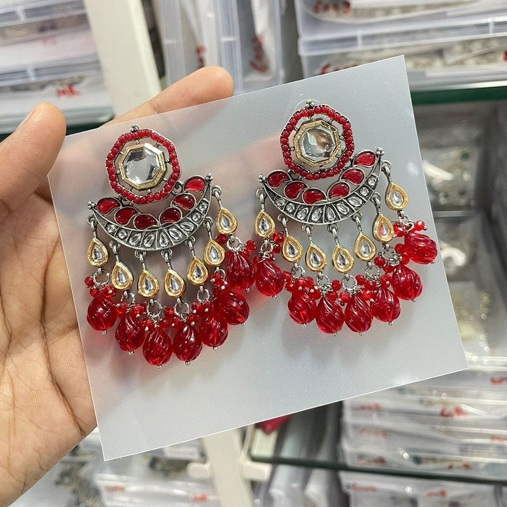 SNERA Gold Plated Pota Stone And Beads Dangler Earrings