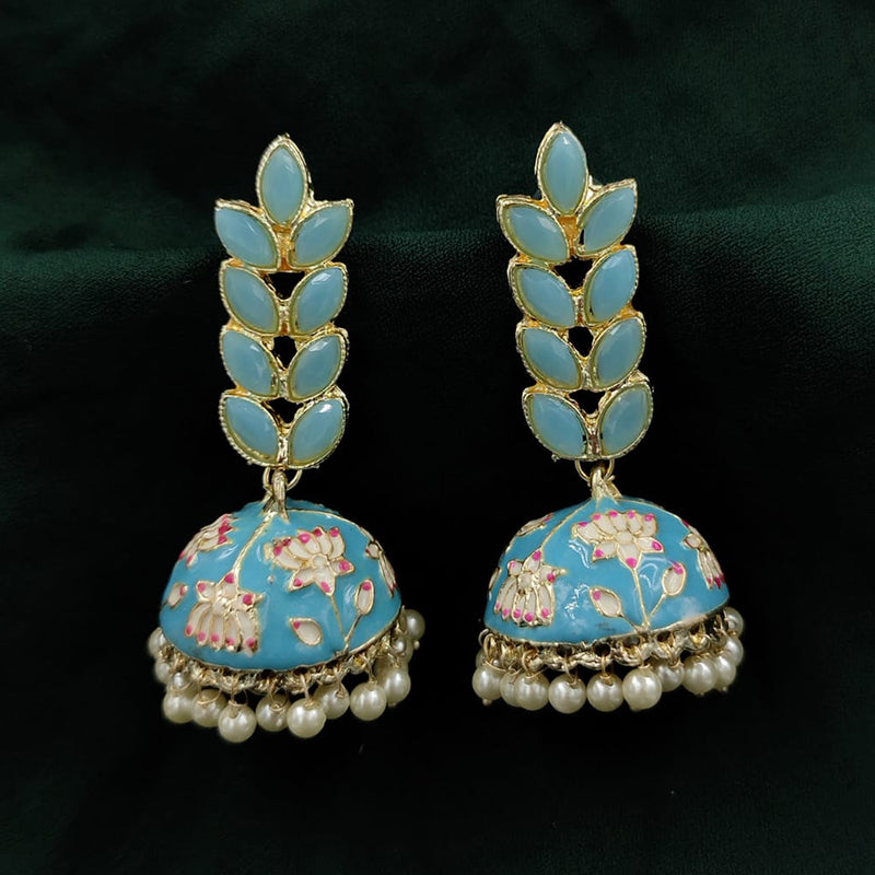 SNERA Gold Plated Pota Stone And Meenakari Jhumki Earrings