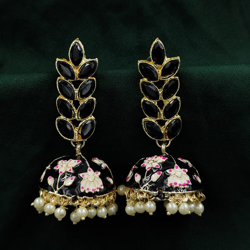 SNERA Gold Plated Pota Stone And Meenakari Jhumki Earrings