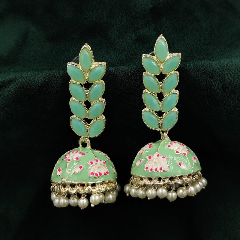 SNERA Gold Plated Pota Stone And Meenakari Jhumki Earrings