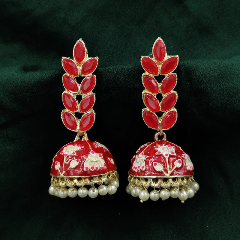 SNERA Gold Plated Pota Stone And Meenakari Jhumki Earrings