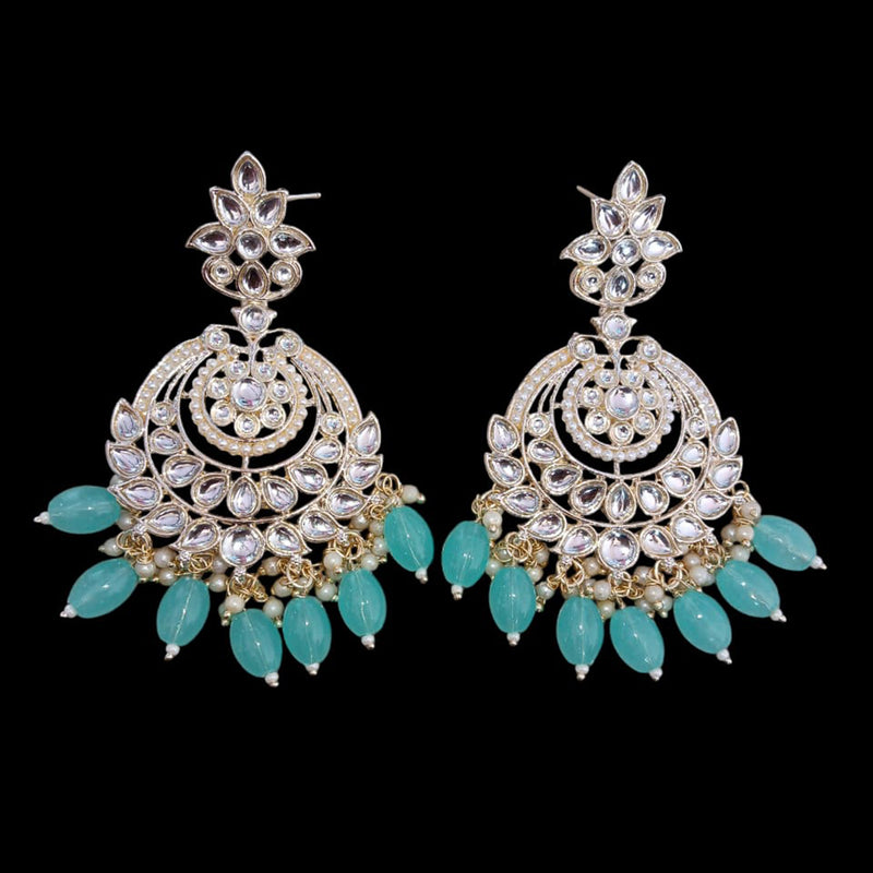 SNERA Gold Plated Kundan Stone And Beads Dangler Earrings