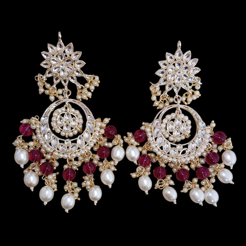 SNERA Gold Plated Kundan Stone And Beads Dangler Earrings