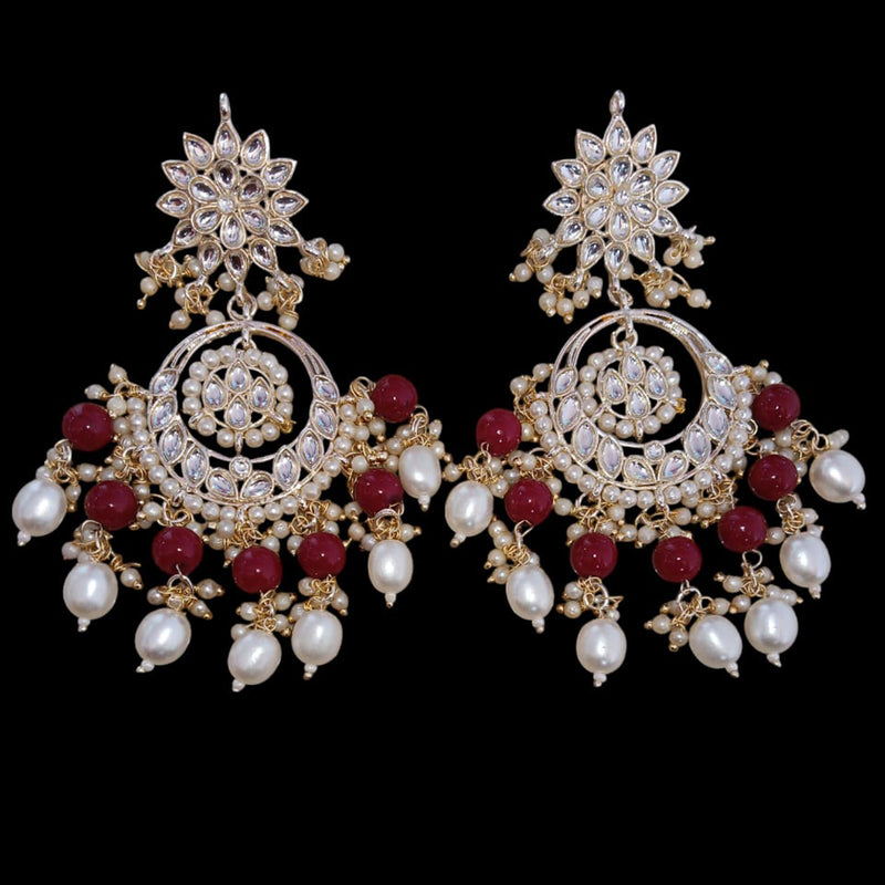 SNERA Gold Plated Kundan Stone And Beads Dangler Earrings