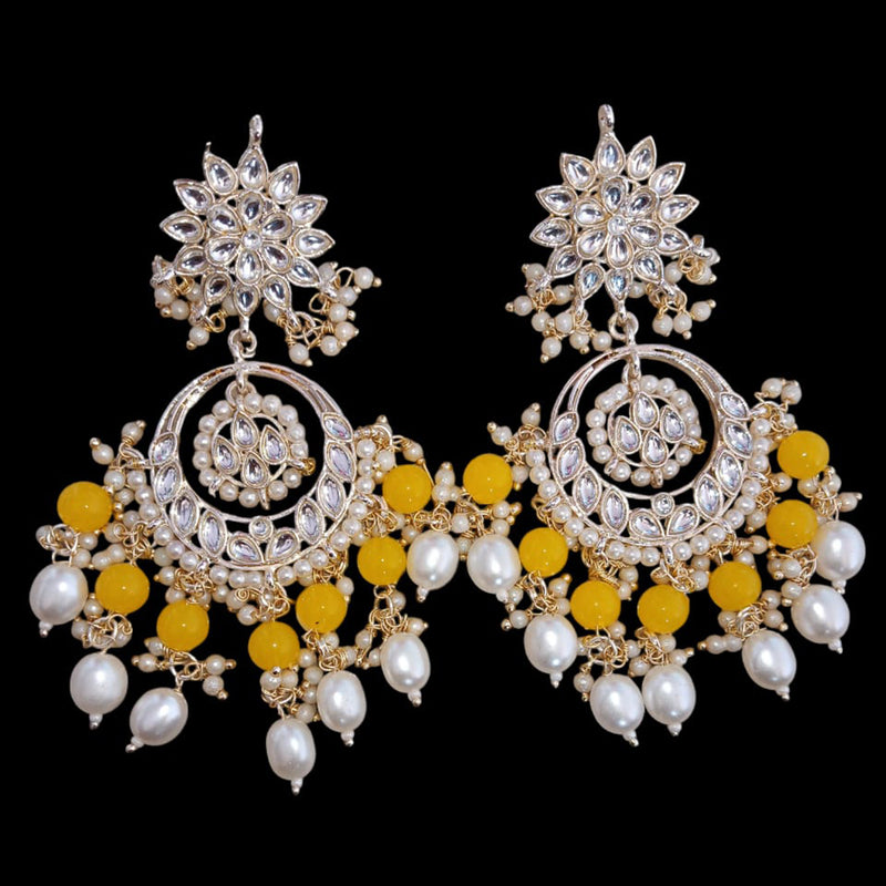 SNERA Gold Plated Kundan Stone And Beads Dangler Earrings