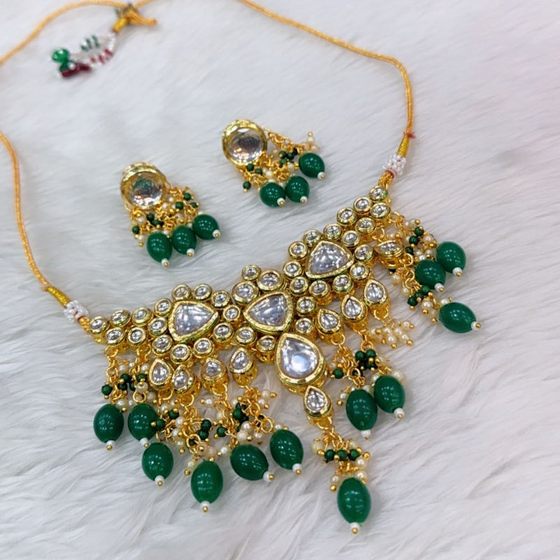 SNERA Gold Plated Kundan Stone And Beads Necklace Set