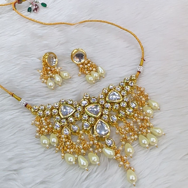 SNERA Gold Plated Kundan Stone And Beads Necklace Set