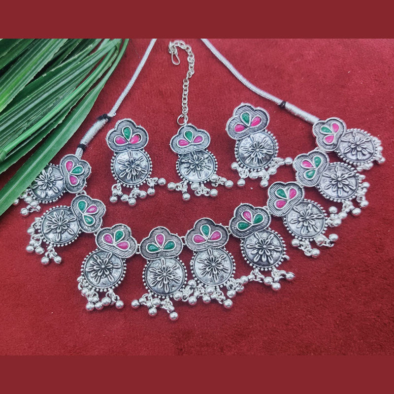 SNERA Oxidised Plated Pota Stone Necklace Set