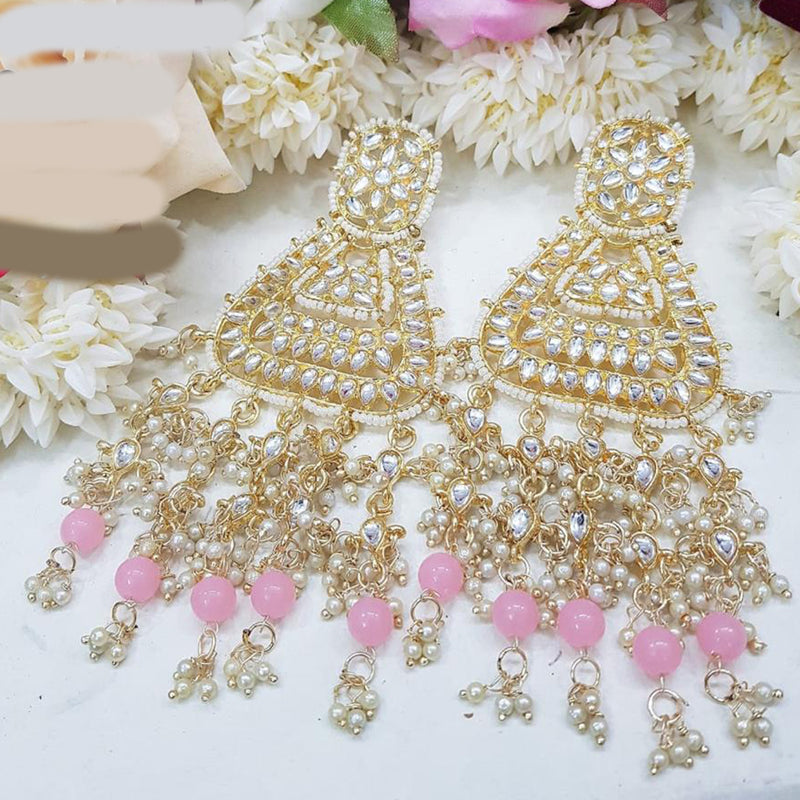 SNERA Gold Plated Kundan Stone Pearl And Beads Dangler Earrings