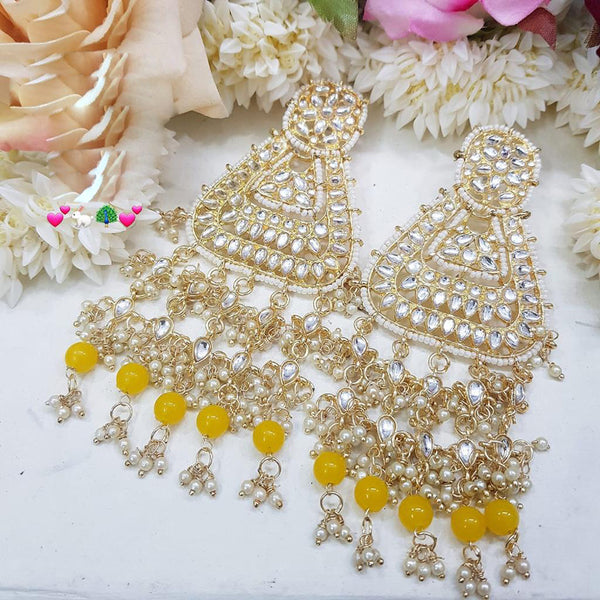 SNERA Gold Plated Kundan Stone Pearl And Beads Dangler Earrings