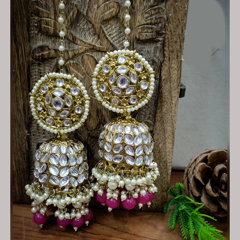 SNERA Gold Plated Kundan Stone Pearl And Beads Jhumki Earrings