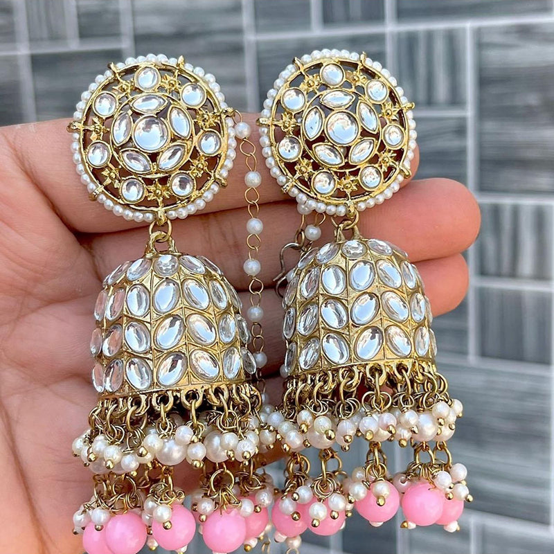 SNERA Gold Plated Kundan Stone Pearl And Beads Jhumki Earrings