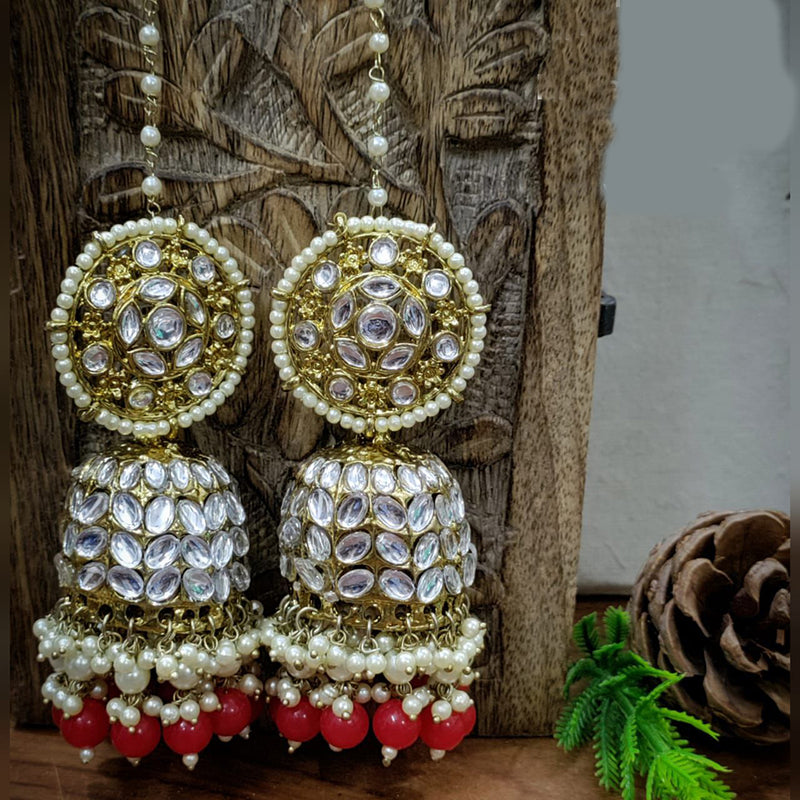 SNERA Gold Plated Kundan Stone Pearl And Beads Jhumki Earrings