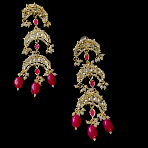 SNERA Gold Plated Kundan Stone And Pearl Dangler Earrings