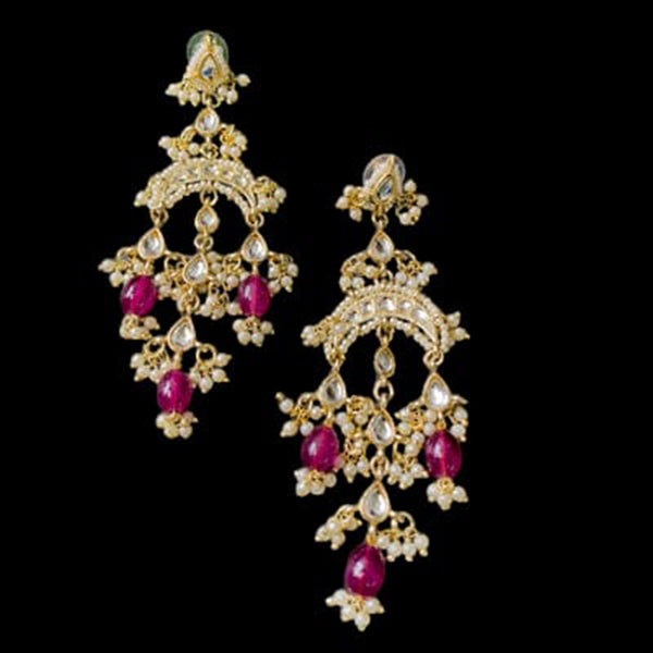 SNERA Gold Plated Kundan Stone And Pearl Dangler Earrings