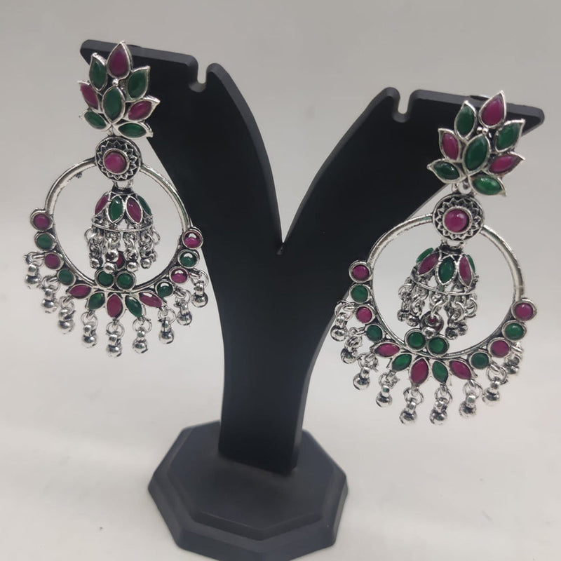 SNERA Oxidised Plated Pota Stone And Ghungroo Dangler Earrings