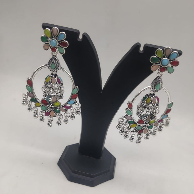 SNERA Oxidised Plated Pota Stone And Ghungroo Dangler Earrings