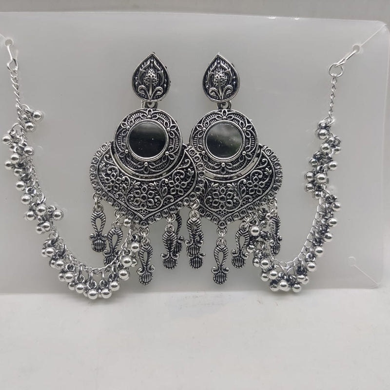 SNERA Oxidised Plated Mirror Kan Chain Dangler Earrings