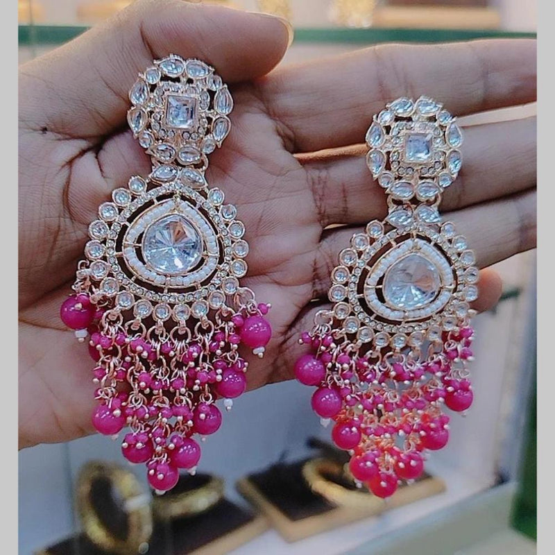 SNERA Gold Plated Kundan Stone And Pearl Dangler Earrings