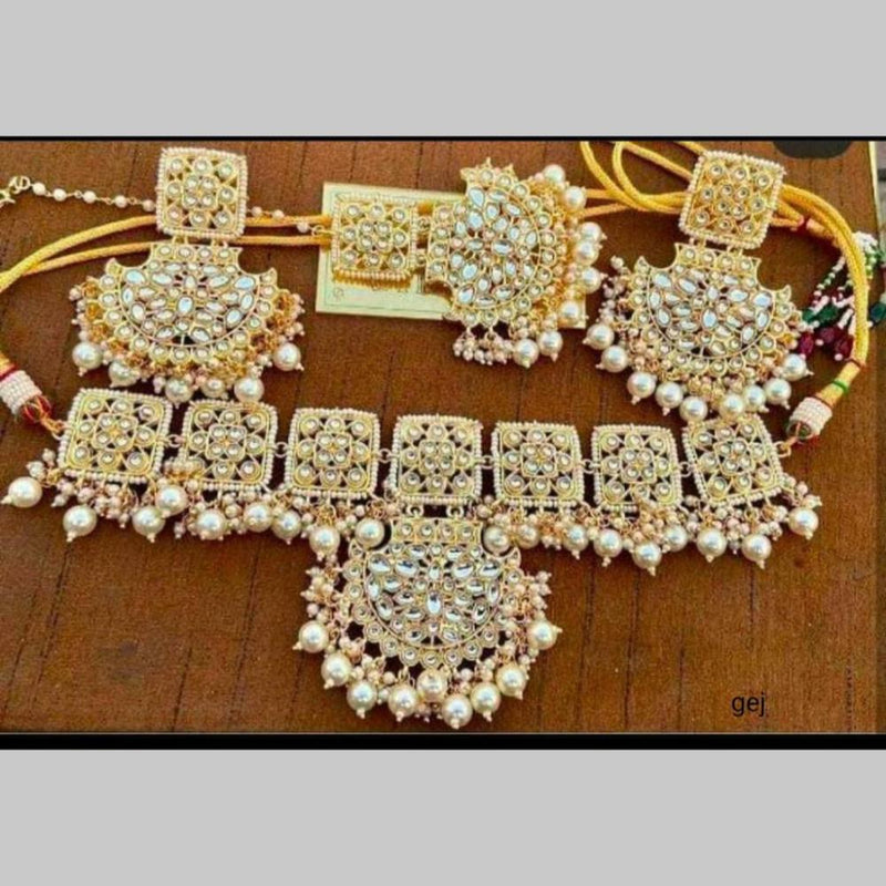 SNERA Gold Plated Kundan Stone And Pearls Choker Necklace Set