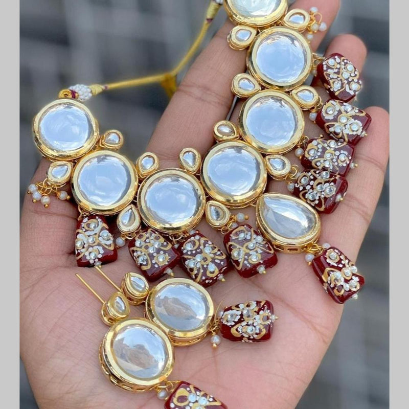 SNERA Gold Plated Kundan Stone And Pearls Choker Necklace Set