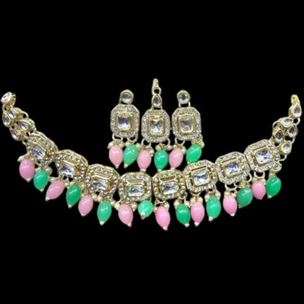 SNERA  Gold Plated Kundan Stone And Beads Choker Necklace Set