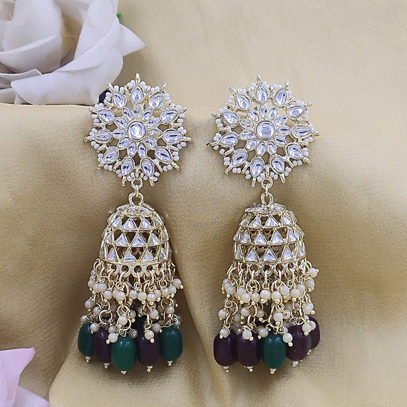 SNERA Gold Plated Kundan Stone And Pearls Dangler Earrings