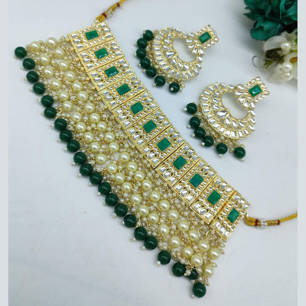 SNERA Gold Plated Kundan Stone And Pearls Choker Necklace Set